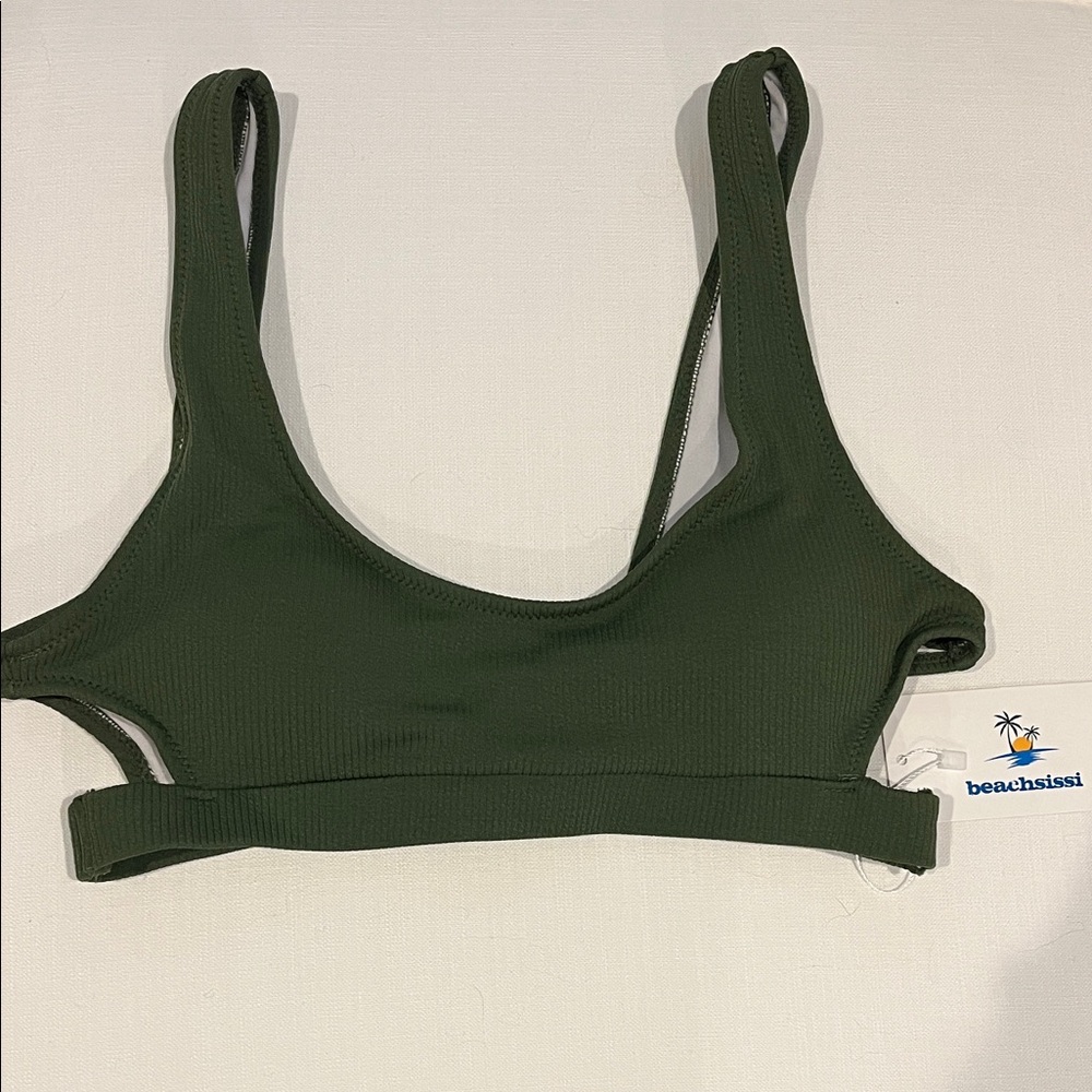 Olive Green Ribbed bathing suit top